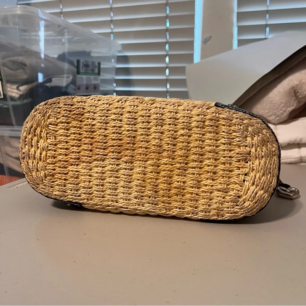 Brighton Raffia and Croc Embossed Studded Shoulder Bag